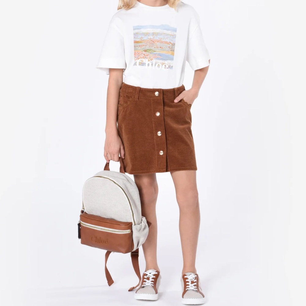 NWT Chloe Cotton Embroidered Corduroy Mini Skirt Light Brown Sz 12 (girl)